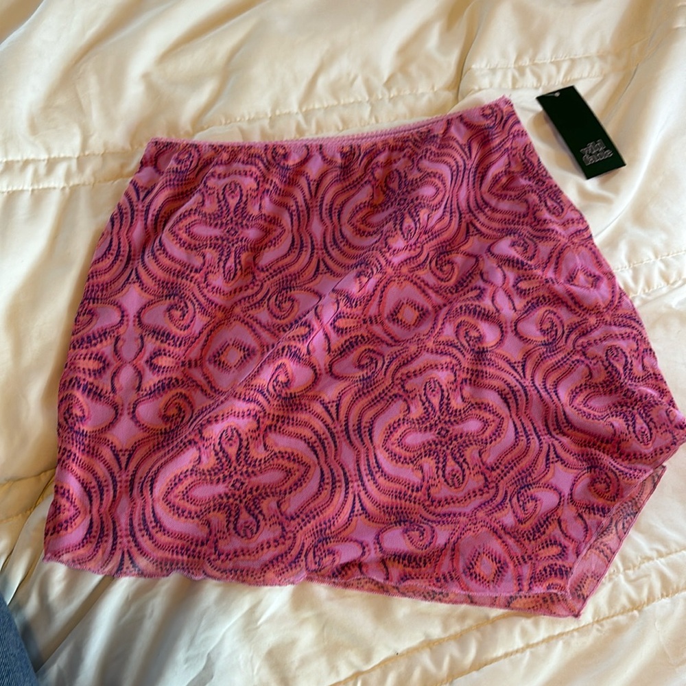 Hot Pink Patterned Asymmetrical Skirt